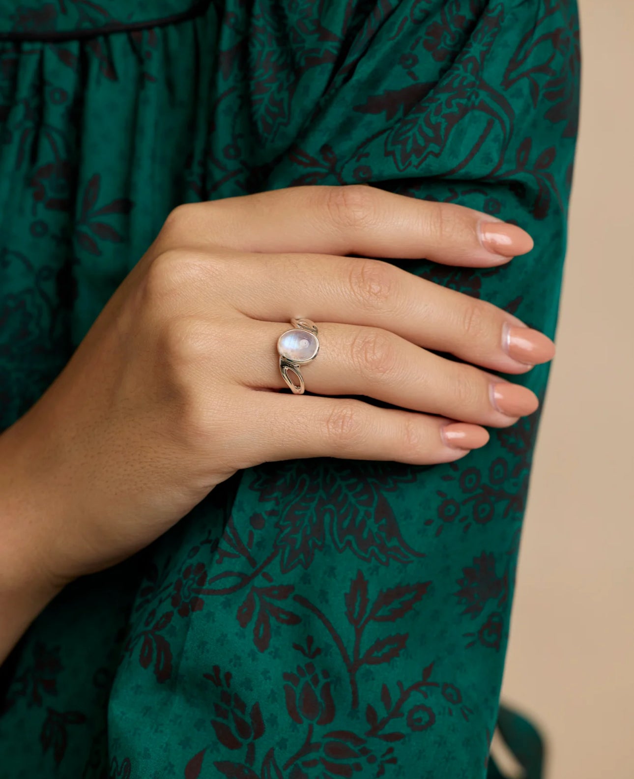 Sterling Silver Moonstone Wave Ring