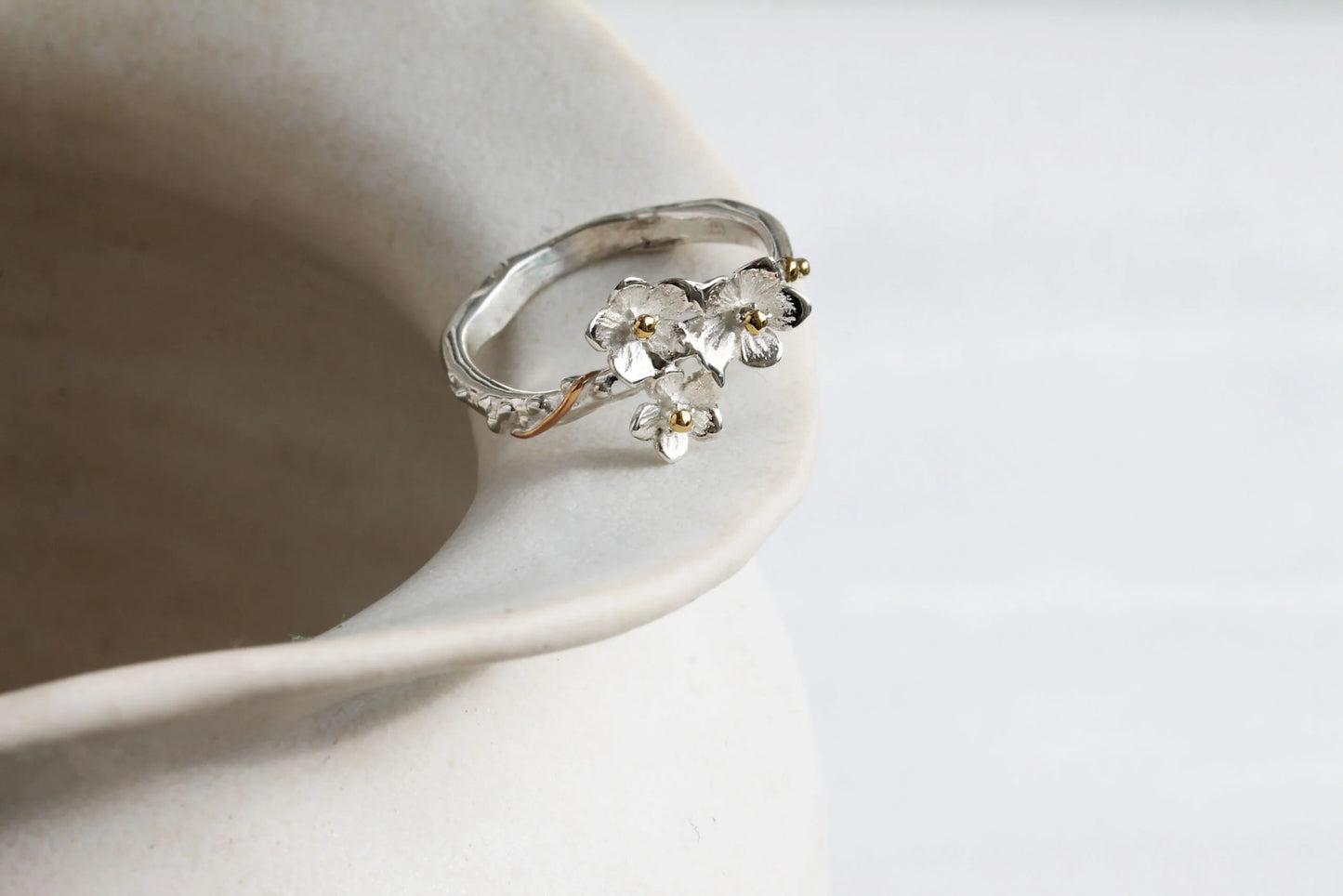 Trio of Flowers Silver Ring