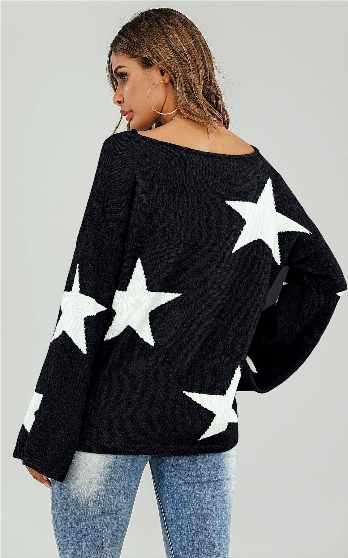 Wide Sleeve Oversize Jumper With White Star