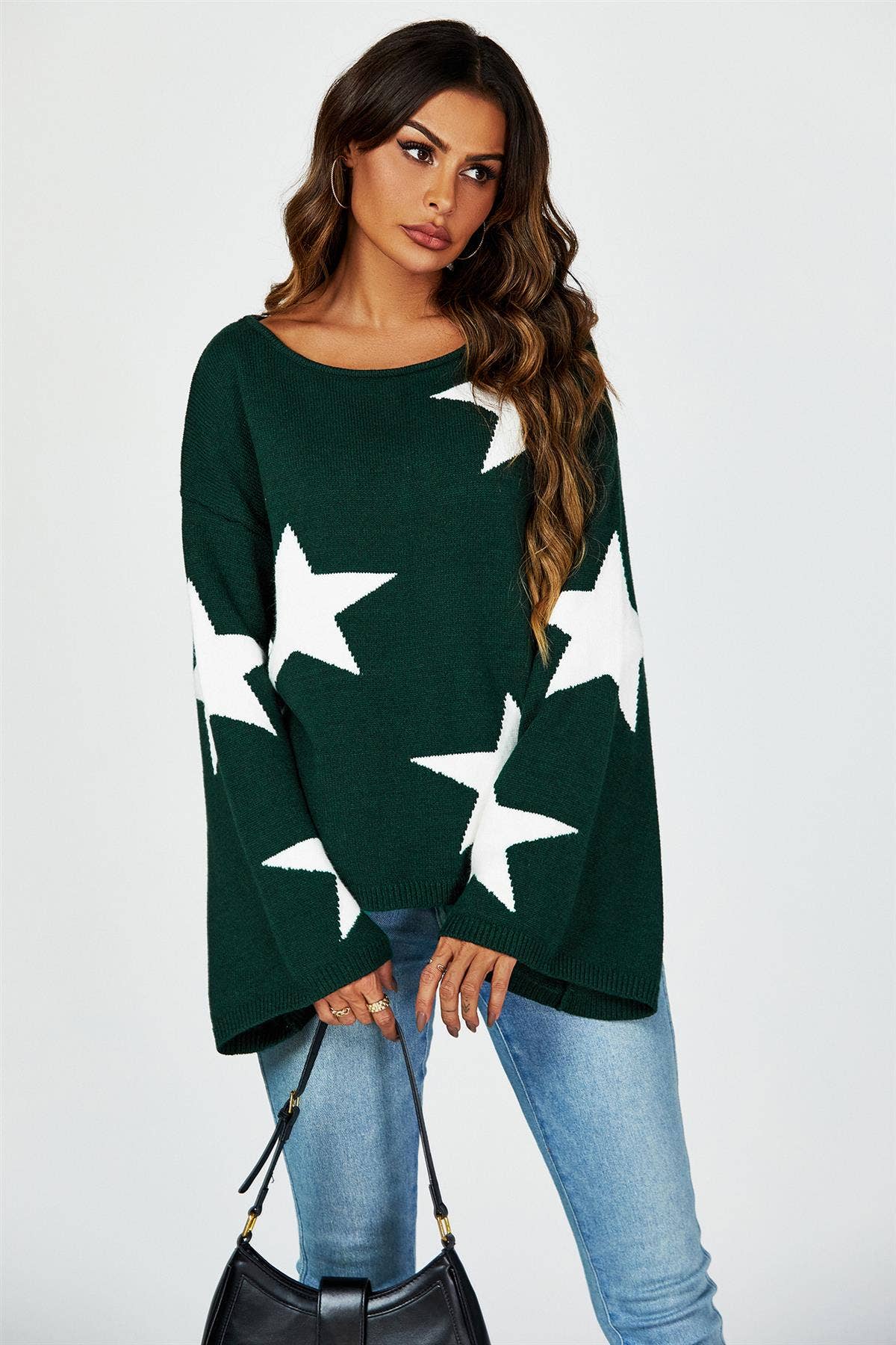 Wide Sleeve Oversize Jumper With White Star