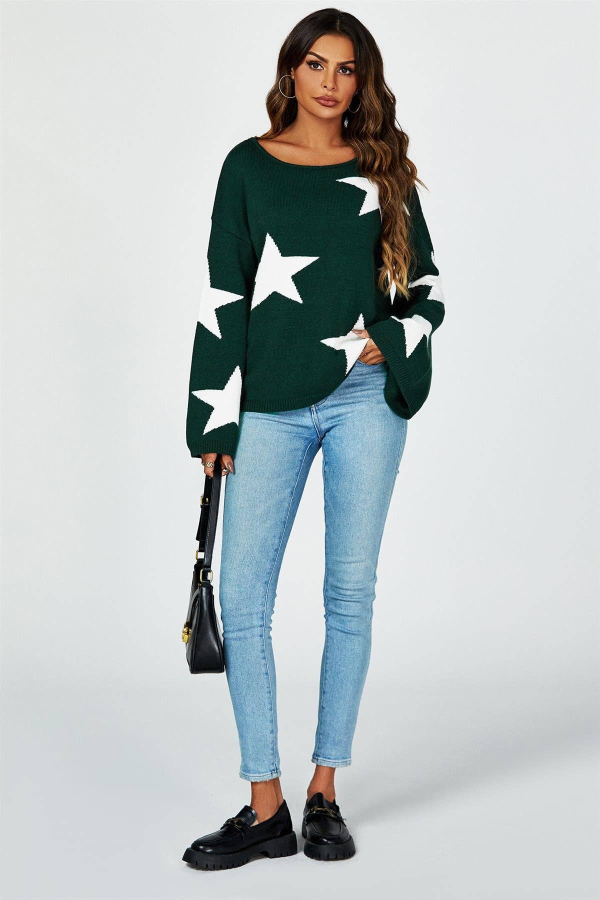 Wide Sleeve Oversize Jumper With White Star