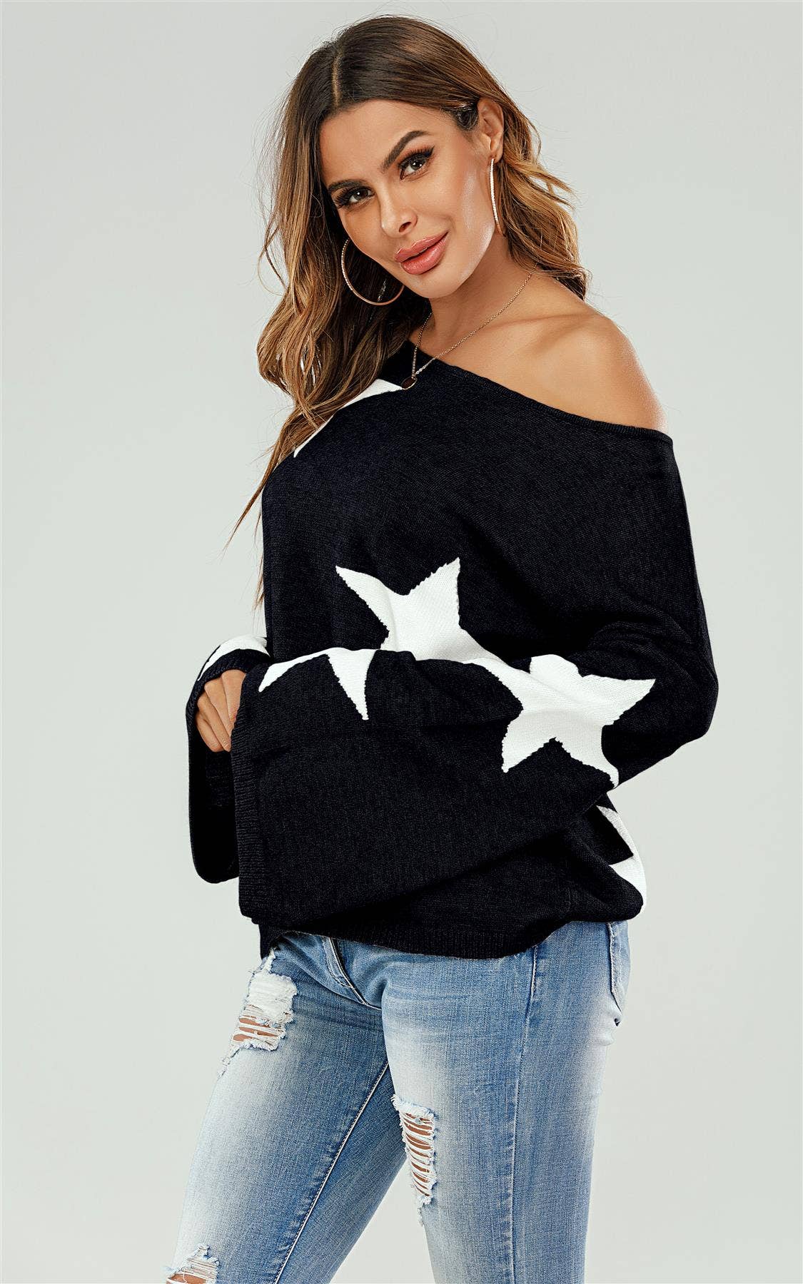 Wide Sleeve Oversize Jumper With White Star