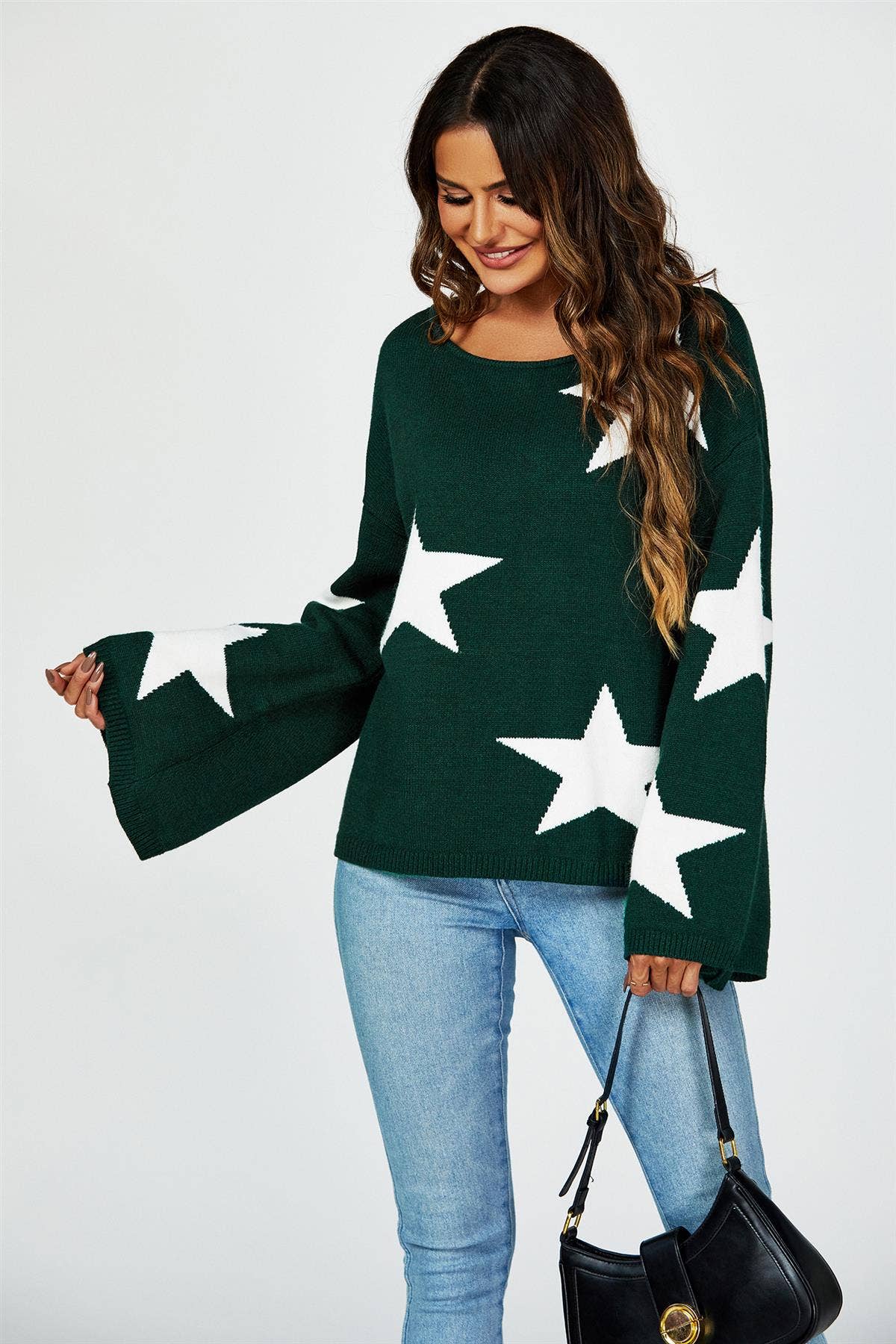 Wide Sleeve Oversize Jumper With White Star