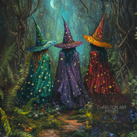 Colorful Witches Print Poster
