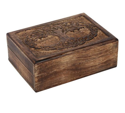 Tree of Life Carved Mango Wood Box