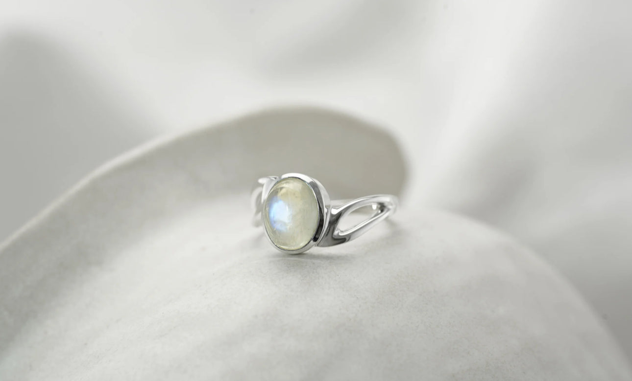Sterling Silver Moonstone Wave Ring