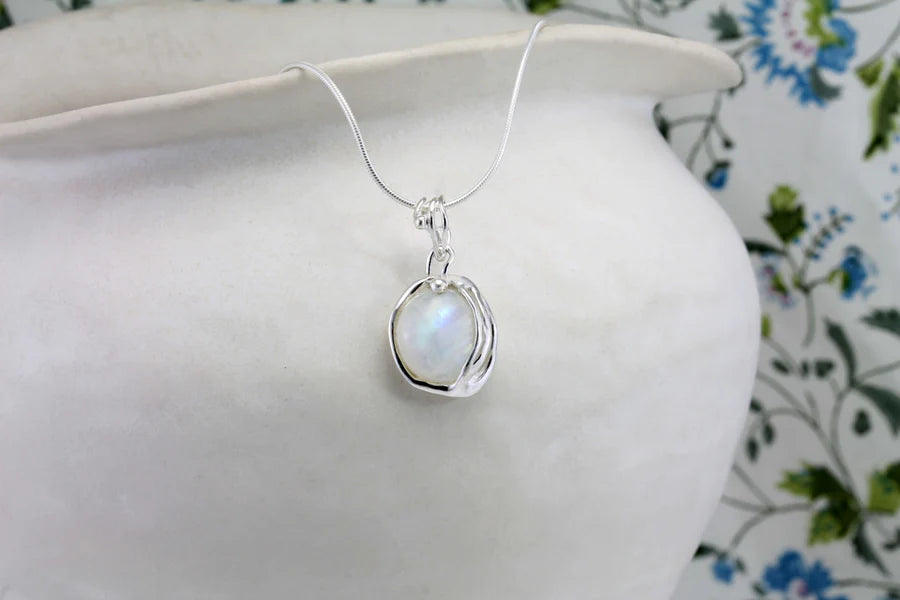 Fiery Moonstone Silver Pendant