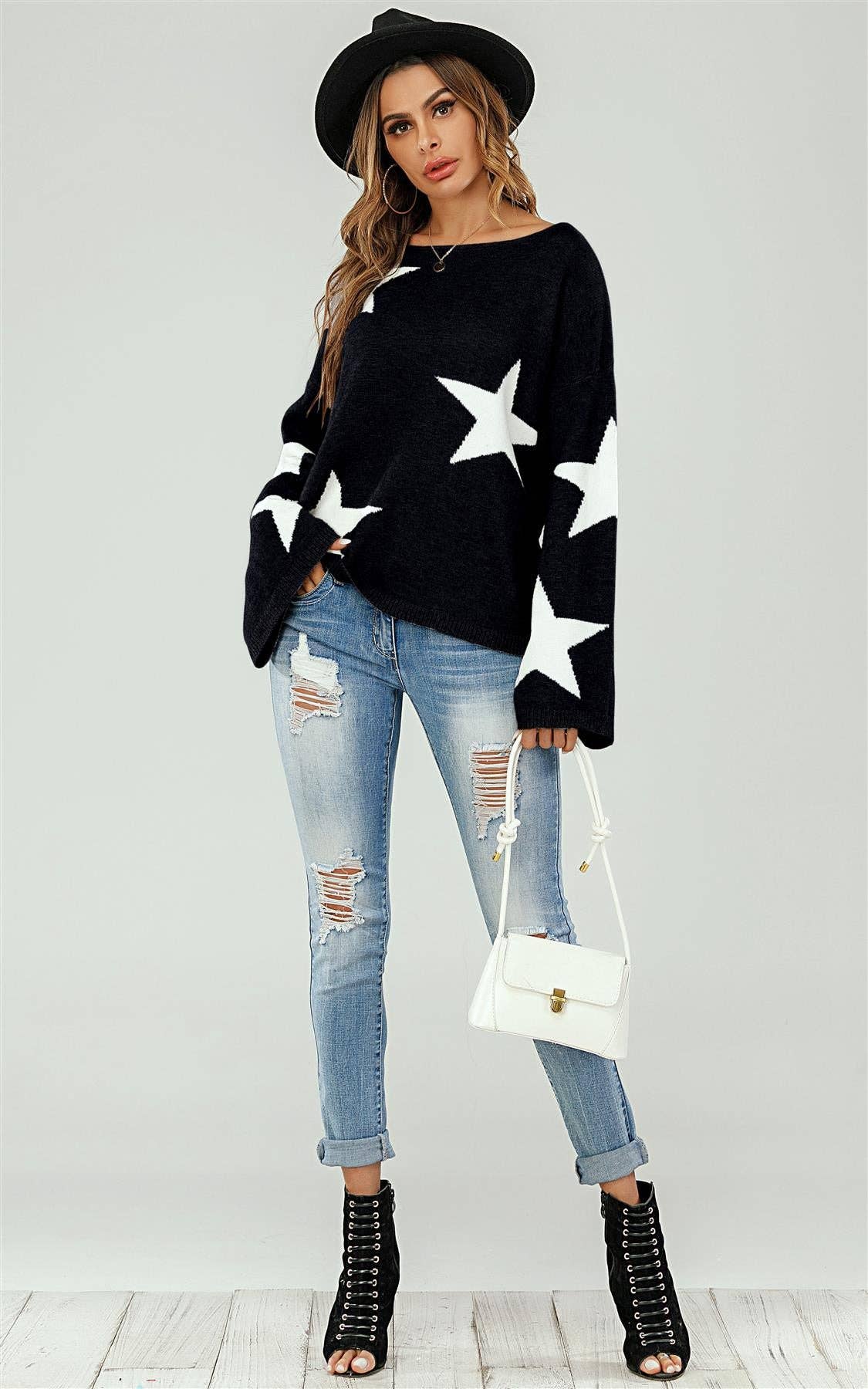 Wide Sleeve Oversize Jumper With White Star
