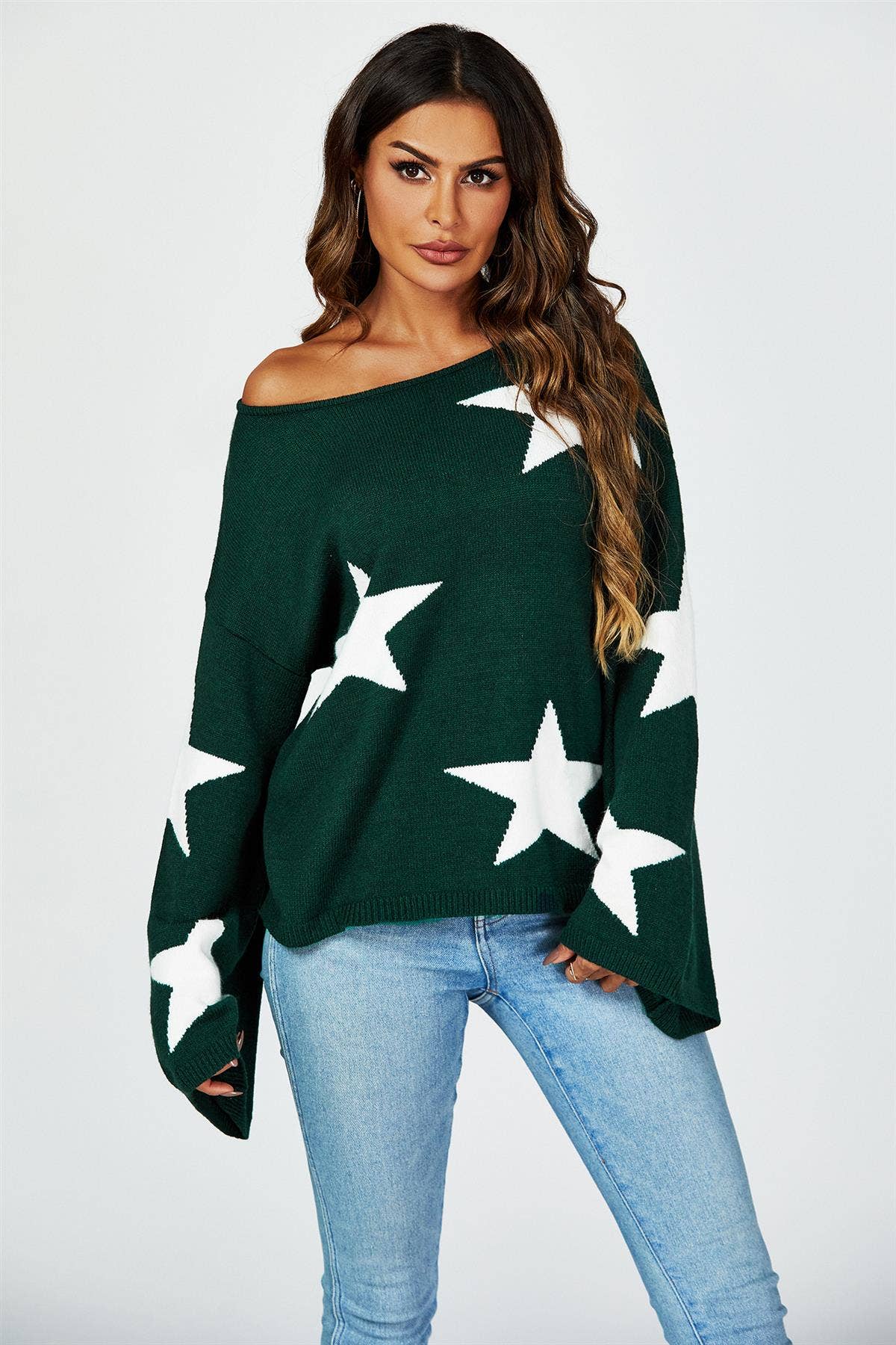 Wide Sleeve Oversize Jumper With White Star